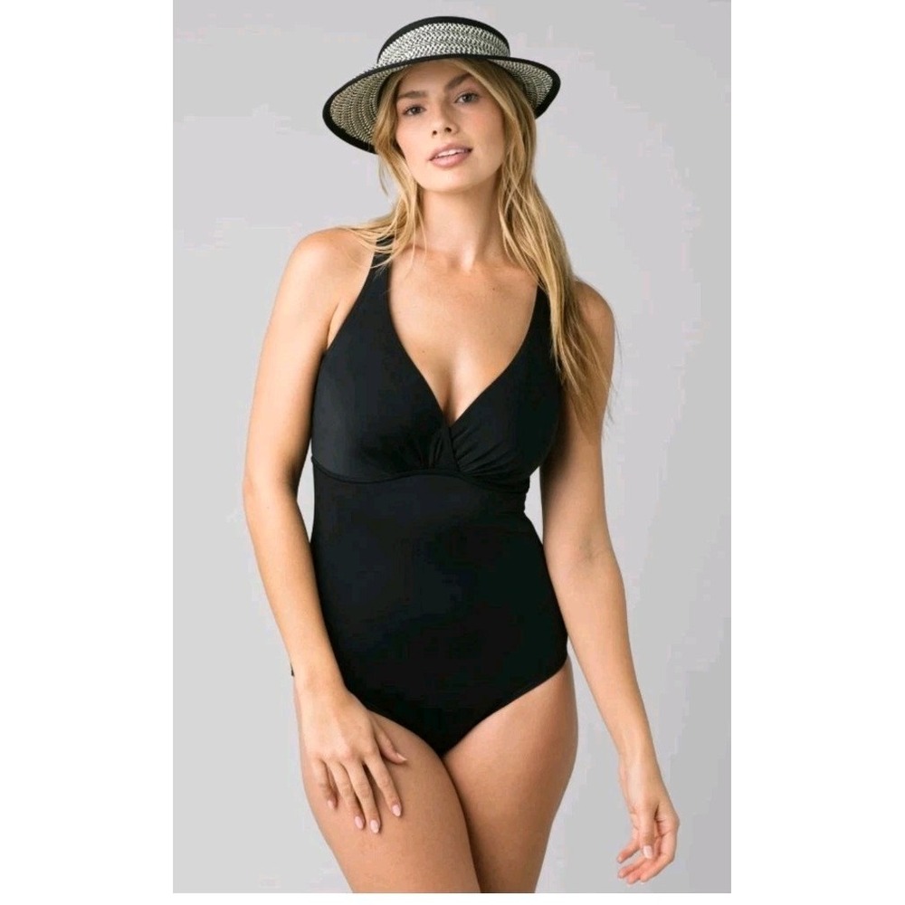 Prana BLACK KAYANA D-CUP UNDERWIRE ONE‎ PIECE SWIMSUIT SZ 34D S SMALL